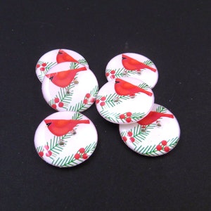6 Bright Red Cardinal Christmas Buttons. Sew on Embellishment. Washer and Dryer Safe. Choose Your Size. 5/8" = 16 mm