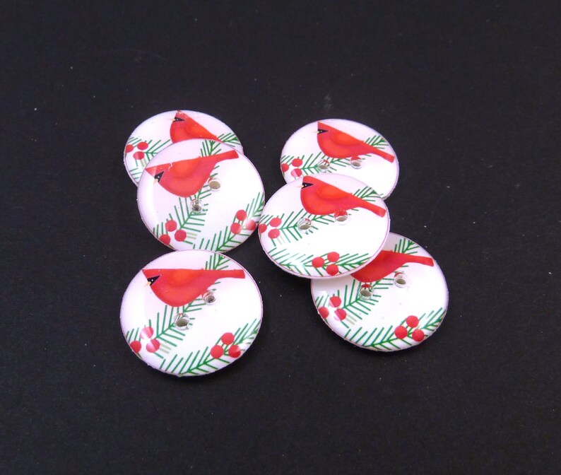 6 Bright Red Cardinal Christmas Buttons. Sew on Embellishment. Washer and Dryer Safe. Choose Your Size. 5/8" = 16 mm