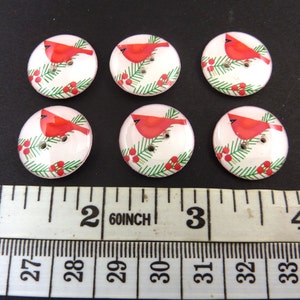 6 Bright Red Cardinal Christmas Buttons. Sew on Embellishment. Washer and Dryer Safe. Choose Your Size. 3/4" = 20 mm