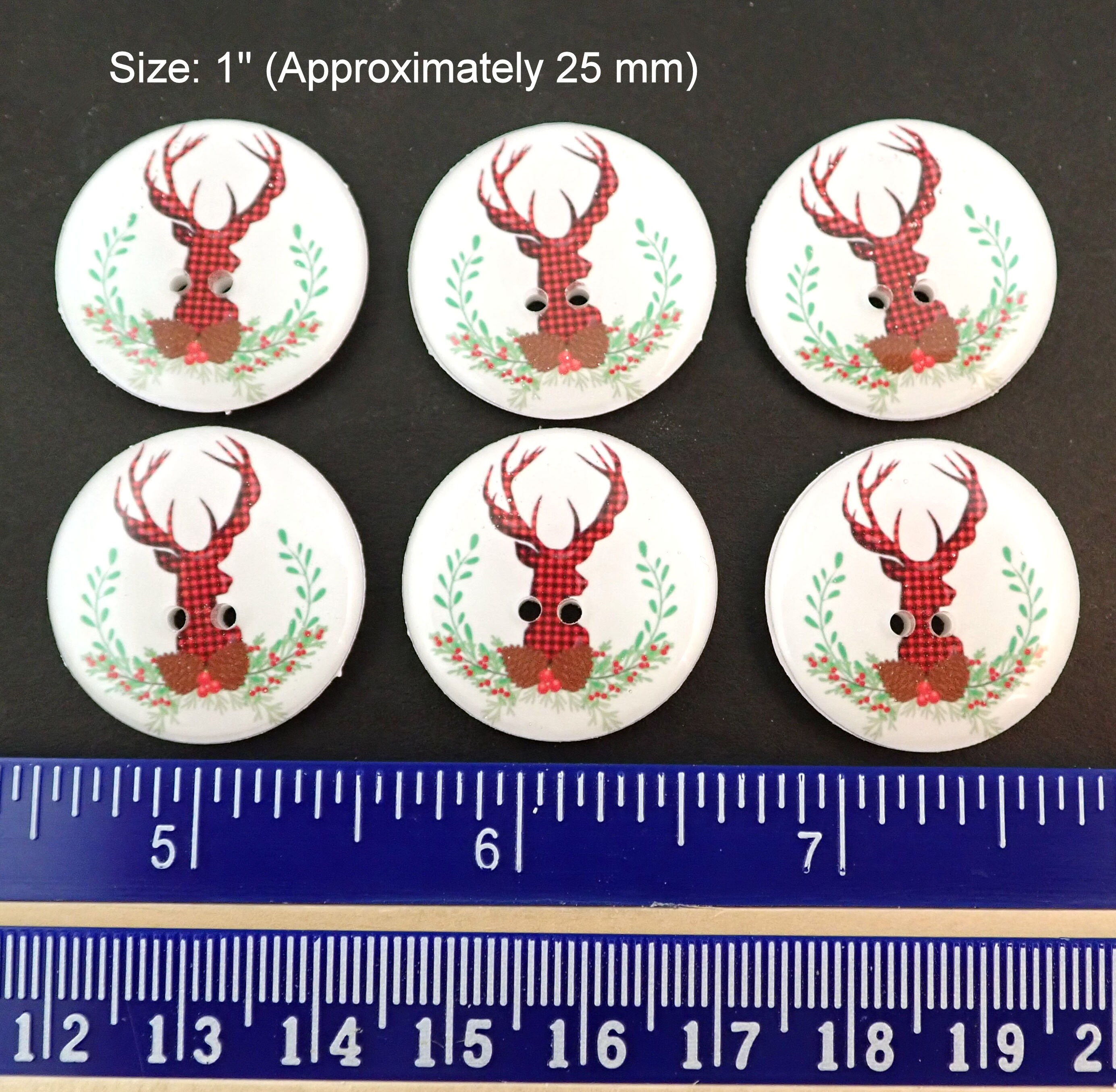 6 Handmade Christmas Deer Sewing Buttons. Red and Black Etsy