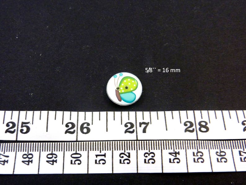 Decorative Craft Novelty Sewing buttons. Green and Turquoise blue Butterfly Handmade Buttons for sewing 6 Butterfly Buttons