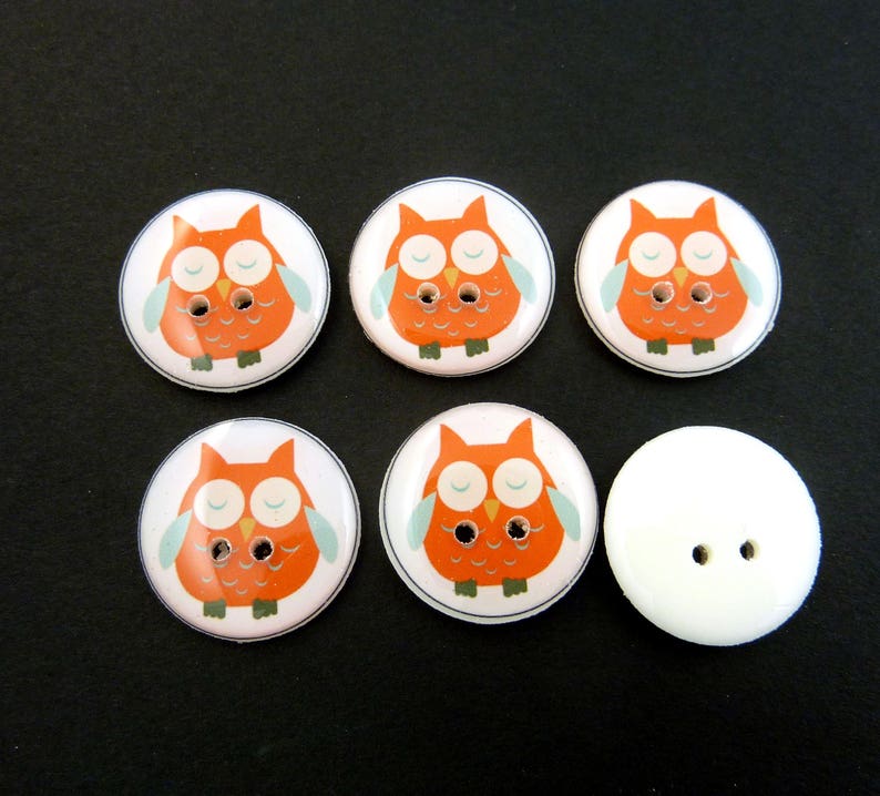 6 Owl buttons. Orange Owl handmade buttons. Sewing Buttons. Etsy