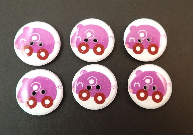 Handmade Decorative Novelty Buttons 6 Purple Mouse Toy or Animal Car Buttons sewing or crafting buttons. Knitting