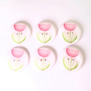 HANDMADE Buttons. Set of 6 Handmade Pink Flower or Tulip Sewing Buttons. Assorted Sizes Available. Extra large to Extra Small. image 2