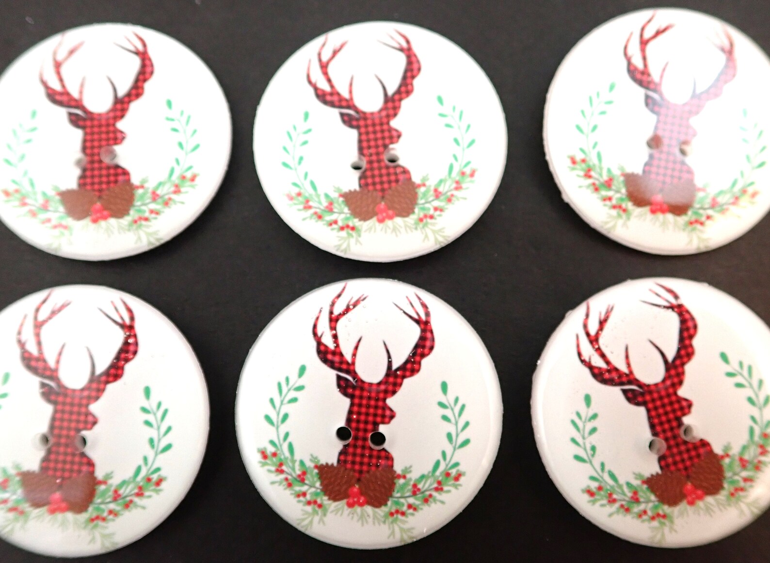 6 Handmade Christmas Deer Sewing Buttons. Red and Black Etsy