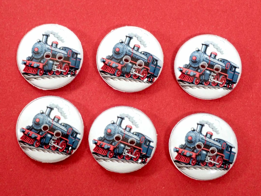 Set of 6 Black and Red Train Buttons, Handmade Resin Sewing Craft ...