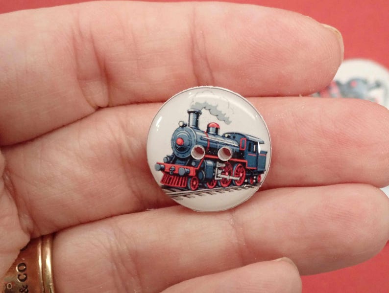 Set of 6 Black and Red Train Buttons, Handmade Resin Sewing Craft ...