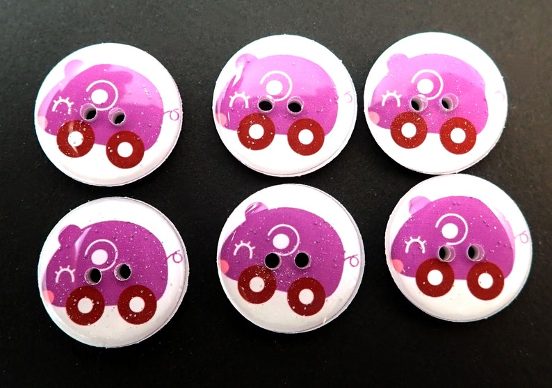 Handmade Decorative Novelty Buttons 6 Purple Mouse Toy or Animal Car Buttons sewing or crafting buttons. Knitting