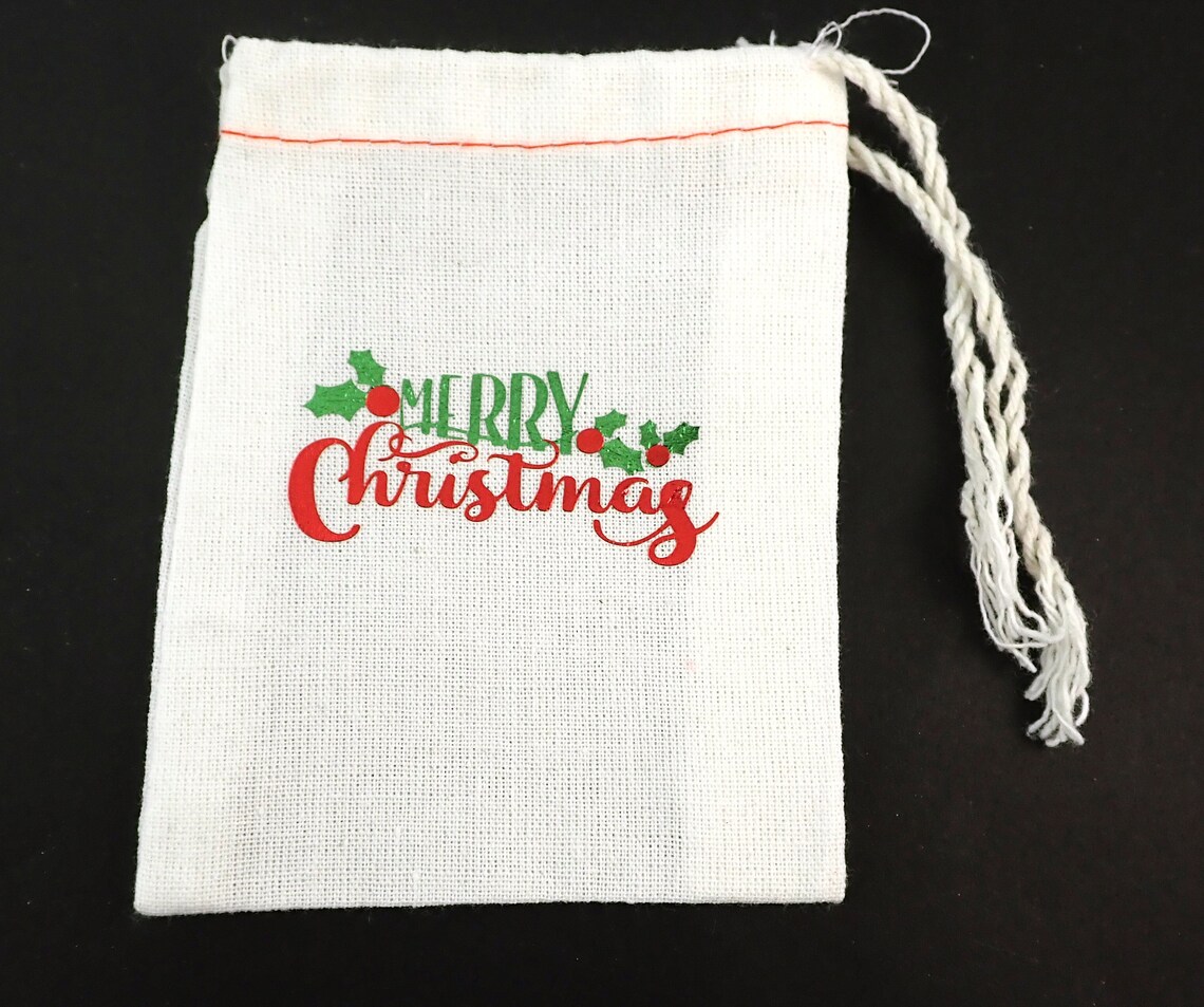 Small Christmas Gift Bag. Merry Christmas Cotton Drawstring Etsy