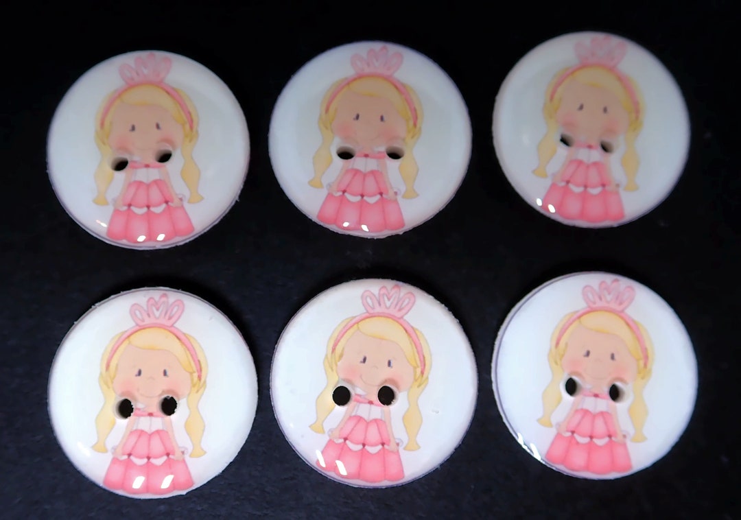 Princess Button HANDMADE Buttons. 6 Handmade Blonde Princess in Pink Dress Sewing ...