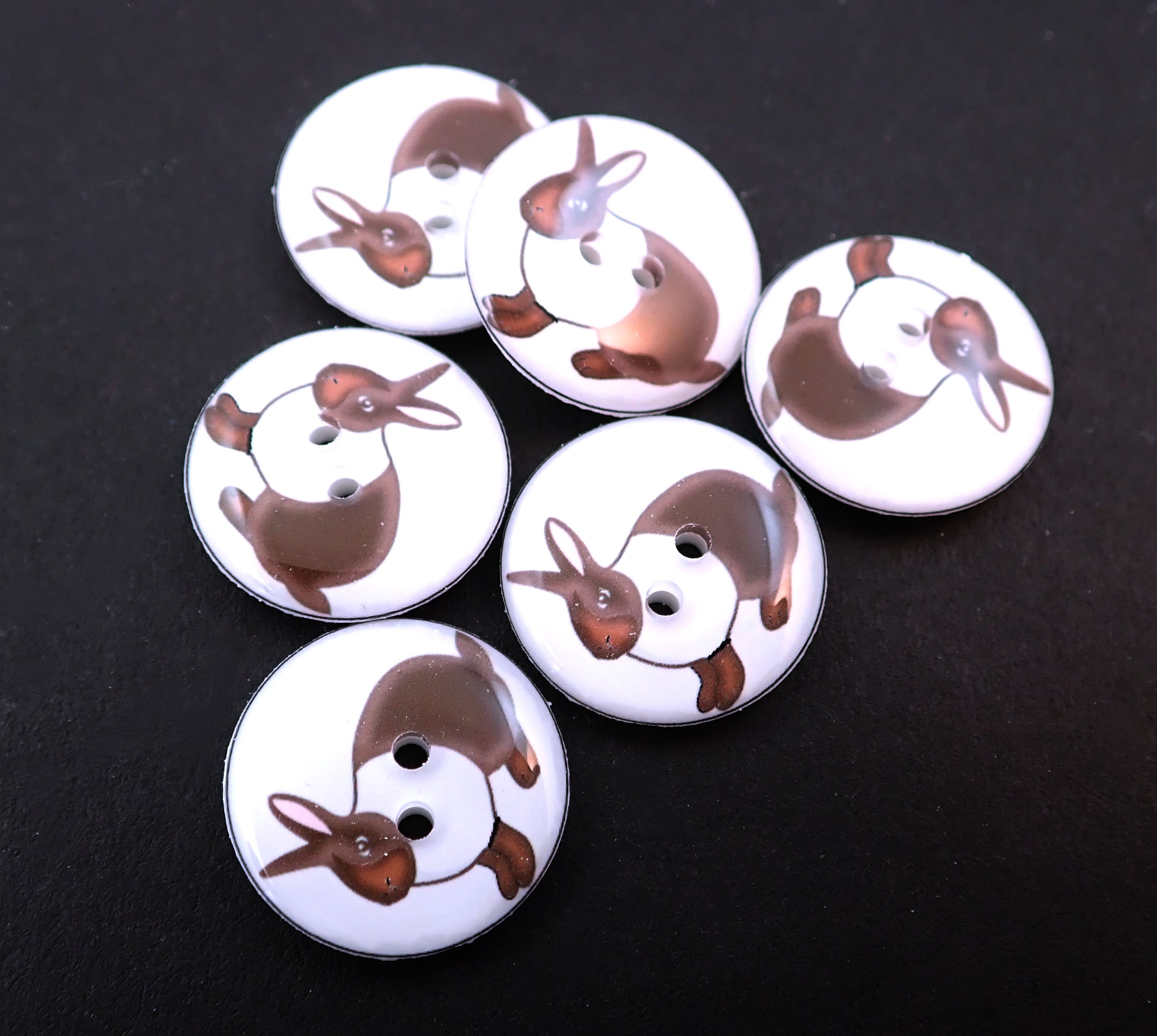 6 Rabbit Buttons. Brown and White Bunny Sewing Buttons. Etsy
