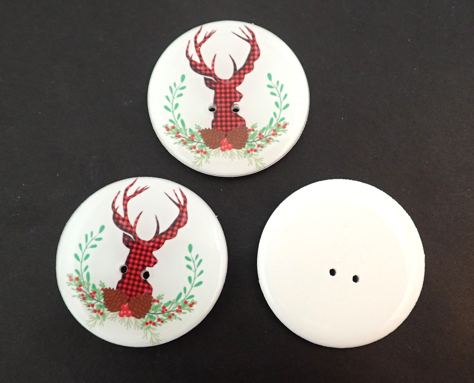 3 EXTRA LARGE Handmade Christmas Deer Sewing Buttons. Red and Etsy