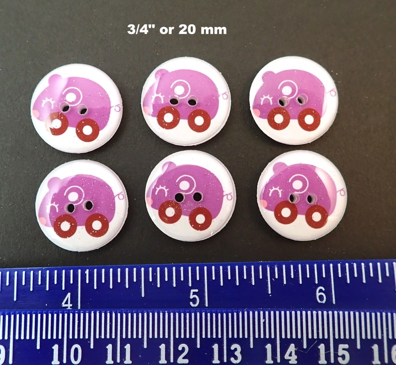Handmade Decorative Novelty Buttons 6 Purple Mouse Toy or Animal Car Buttons sewing or crafting buttons. Knitting