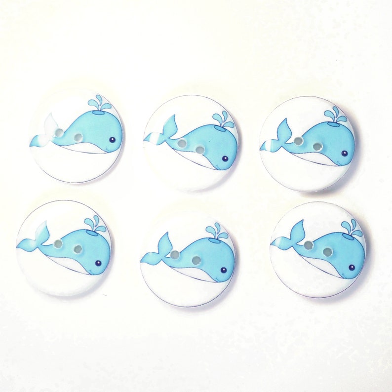 Set of 6 Handmade Whale Buttons. Bright Turquoise Blue Whale Buttons. Choose Your Size. image 3