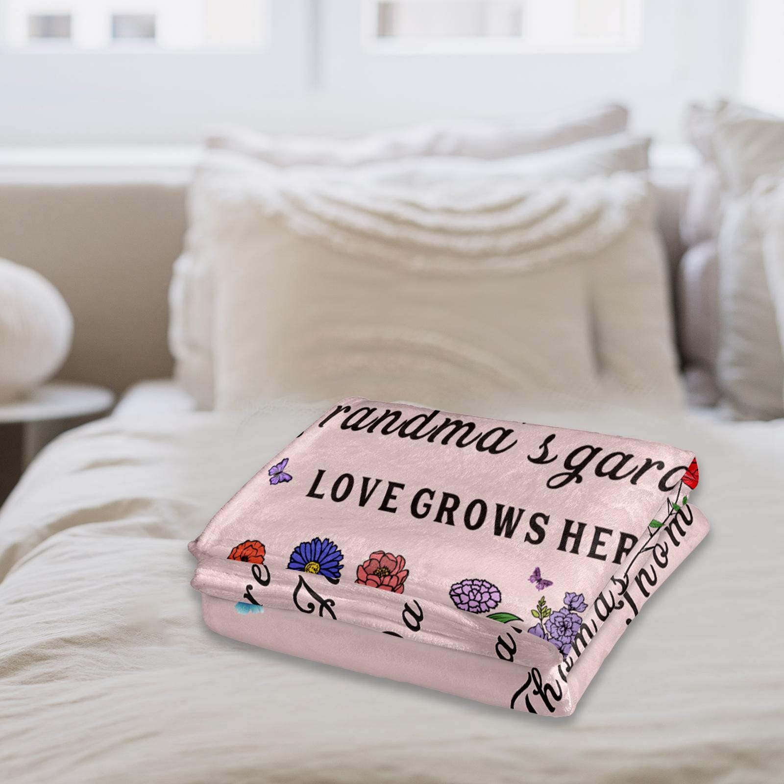 Personalized Grandma Blanket,Custom Floral Throw,Grandkids Name Garden Blanket,Birthday Gift for Mom,Family Names Gift,Christmas Gift