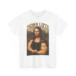 Camiseta Mona Lifta, Camisetas de fisiculturismo, Camiseta Mona Lisa, Camiseta engraçada de academia, Camiseta de treino, Presente para fisiculturista, Top musculoso, Camisetas esportivas esportivas imagem 3
