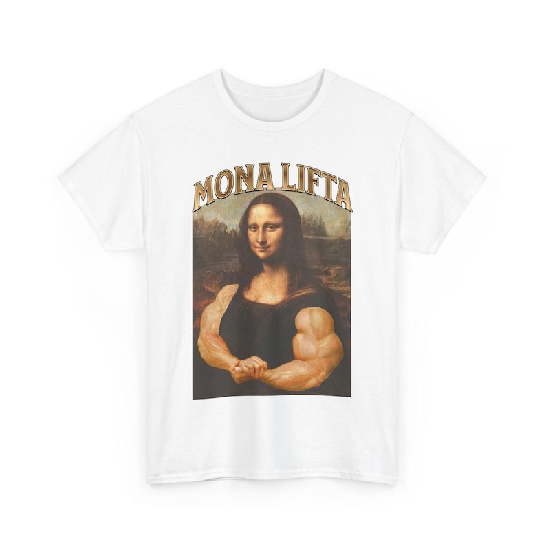 Camiseta Mona Lifta, Camisetas de fisiculturismo, Camiseta Mona Lisa, Camiseta engraçada de academia, Camiseta de treino, Presente para fisiculturista, Top musculoso, Camisetas esportivas esportivas imagem 3
