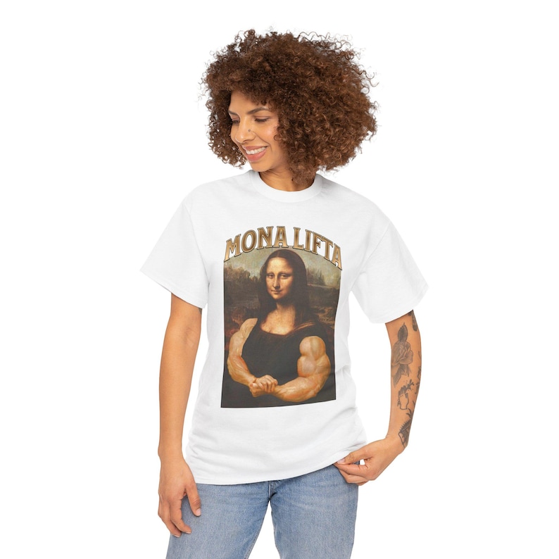 Camiseta Mona Lifta, Camisetas de fisiculturismo, Camiseta Mona Lisa, Camiseta engraçada de academia, Camiseta de treino, Presente para fisiculturista, Top musculoso, Camisetas esportivas esportivas imagem 4