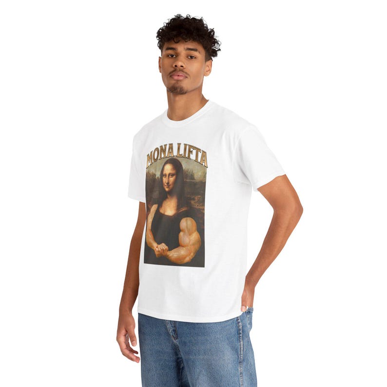 Camiseta Mona Lifta, Camisetas de fisiculturismo, Camiseta Mona Lisa, Camiseta engraçada de academia, Camiseta de treino, Presente para fisiculturista, Top musculoso, Camisetas esportivas esportivas imagem 6