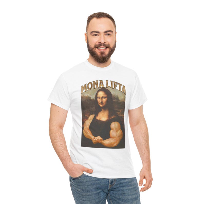 Camiseta Mona Lifta, Camisetas de fisiculturismo, Camiseta Mona Lisa, Camiseta engraçada de academia, Camiseta de treino, Presente para fisiculturista, Top musculoso, Camisetas esportivas esportivas imagem 5