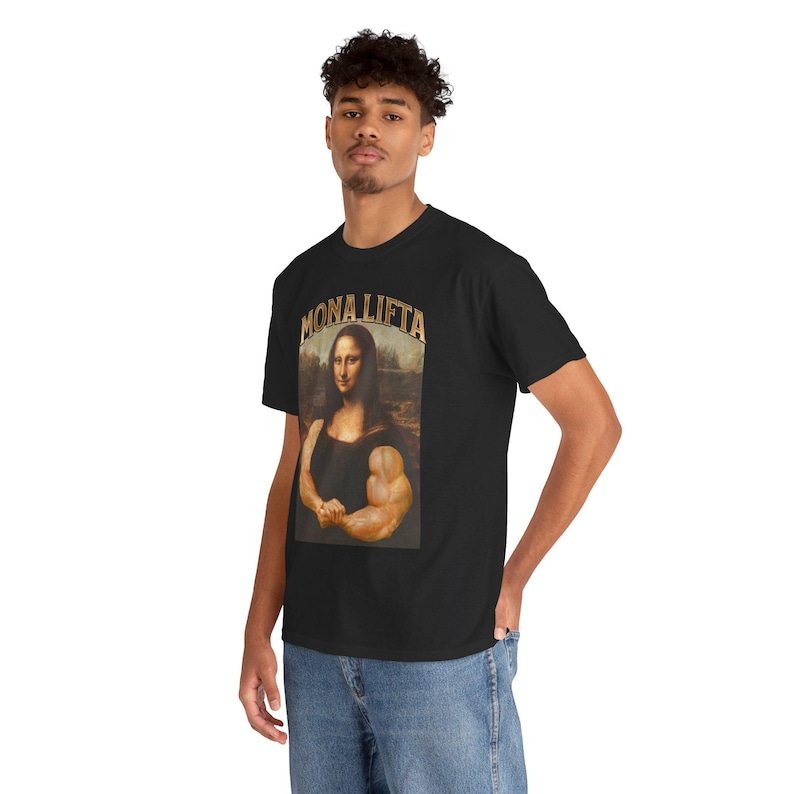 Camiseta Mona Lifta, Camisetas de fisiculturismo, Camiseta Mona Lisa, Camiseta engraçada de academia, Camiseta de treino, Presente para fisiculturista, Top musculoso, Camisetas esportivas esportivas imagem 9