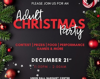 Adult Christmas Party Invitation Template (Digital Download)