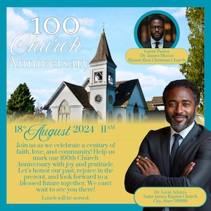 Church Anniversary Flyer Template, Canva Editable, Pastor Appreciation, Banquet Invitation, Digital Download