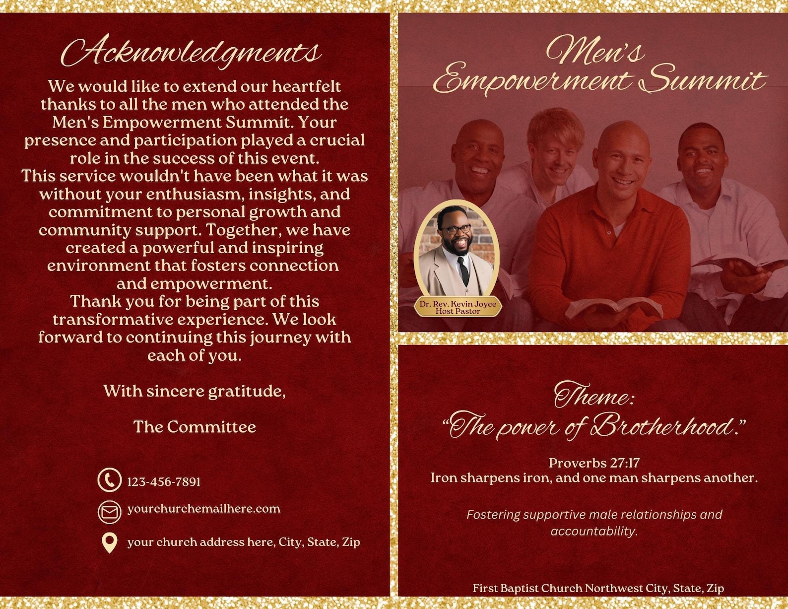 Men's Summit Program Template, Church Bifold Brochure (canva Editable ...