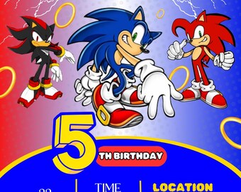 Editable Sonic Birthday Invitation Template, Kids Party Invite (Digital)