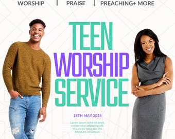 Teen Worship Service Flyer Template, Church Invitation (Digital Download)