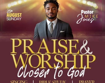 Praise & Worship Church Flyer, Editable Canva Template (Digital Download)