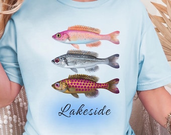 Comfort Colors, Colorful Fish Graphic T-Shirt, Lakeside Summer Fishing Tee