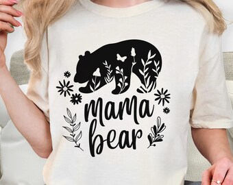 Rustic Mama Bear Tee: Wildflower Graphic, Woodland Style
