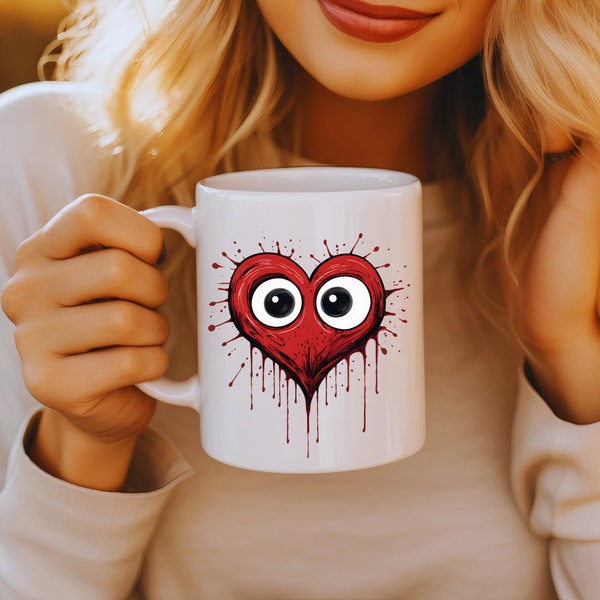 Valentine's Day Cute Spooky Monster Mug for Horror Fans, Bleeding Heart Creepy Valentine Gift for Coffee Lover,