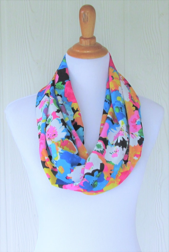 Infinity Scarf Jersey Chiffon Purple Water Colour Flowers Fashion Loop Scarves