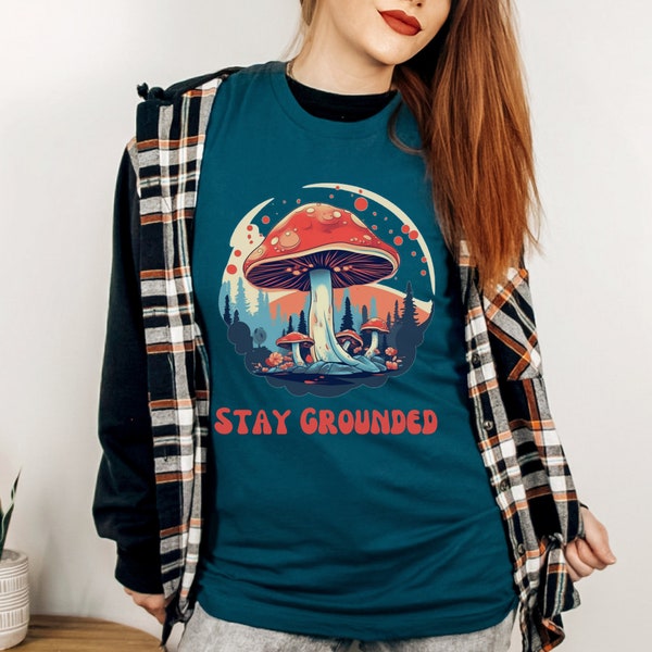 Magic Mushroom Tee, Aesthetic Mushroom Shirt, Botanical Shirt, Boho Hippie Shirt, Nature Lover, Stay Grounded Short Sleeve Tee