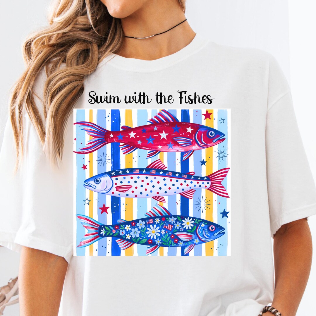 Swim With the Fishes Fish Trio T-shirt | Nautical Striped Fish Art, 4th ...