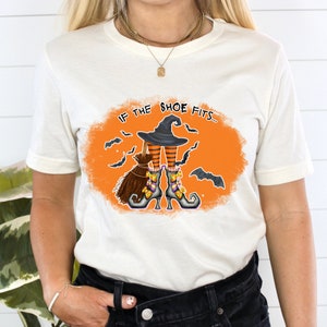 Funny Witch T-Shirt, If the Shoe Fits Tee, Halloween Graphic Shirt for Women, Funny Witch Graphic, Witch Hat & Bats, Broomstick Vibes