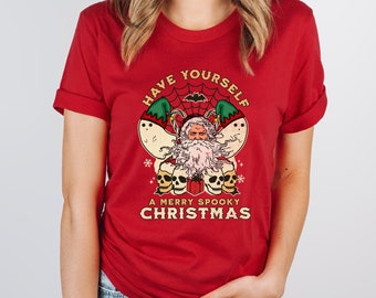 Merry Spooky Christmas T-Shirt: Retro Santa Skeleton Tee