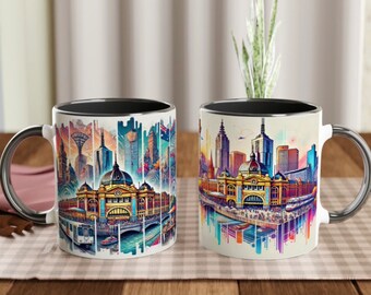 Keramische mok stadsbeeld Melbourne: Flinders Street Station Art