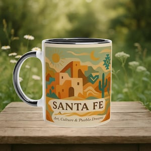 Santa Fe Mug, New Mexico Pueblo Cup, Southwest Abstract Art, Boho Desert Gift, Modern Travel Souvenir