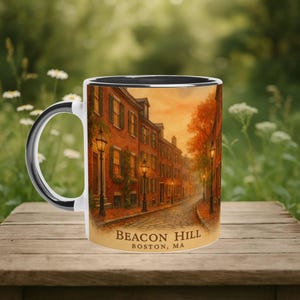 Boston Mug, Beacon Hill Gift, Historic Boston Decor, Massachusetts Souvenir, Cityscape Watercolor Art
