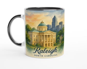 Raleigh North Carolina Mug: Elegant Watercolor City Skyline Art