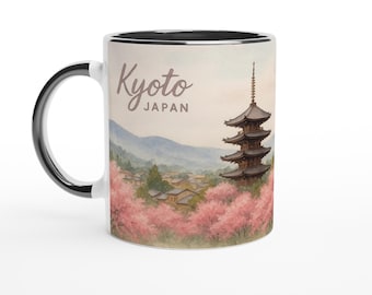 Kyoto Japan Mug – Watercolor Skyline Coffee Cup, Travel Souvenir Gift 11oz