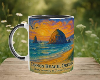 Tazza di Cannon Beach: stile Van Gogh Haystack Rock, arte costiera dell&#39;Oregon