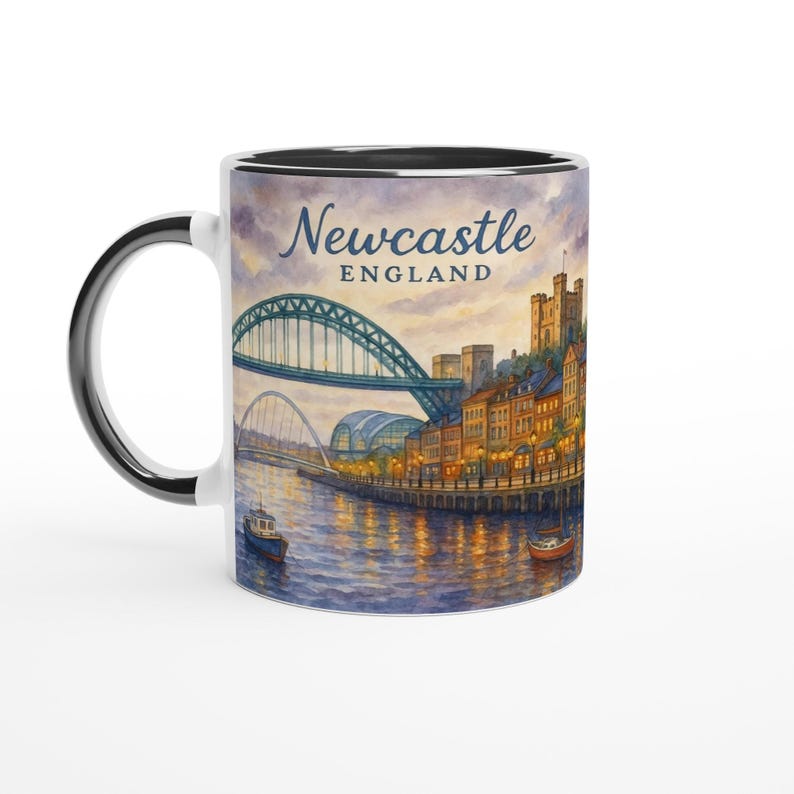 Newcastle England Mug – Tyne Bridge, Castle & Quayside image 1