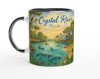 Crystal River Watercolor Mug – Manatees, Springs, Cypress & Sunrise | Florida Nature Gift