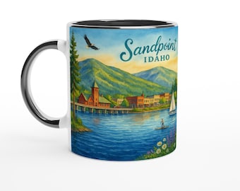 Sandpoint Idaho Watercolor Mug: Lake Pend Oreille & Schweitzer Mountain