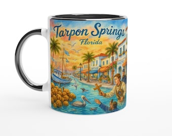 Tarpon Springs Watercolor Mug: Florida Gulf Coast, Sponge Docks & Greek Culture