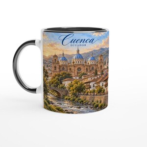 Cuenca Ecuador Watercolour Mug – New Cathedral, Tomebamba River (11 oz Ceramic)